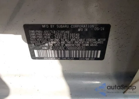 2024 Subaru Impreza Base 5-Door из США, поврежденный, VIN JF1GUABC7R8889870